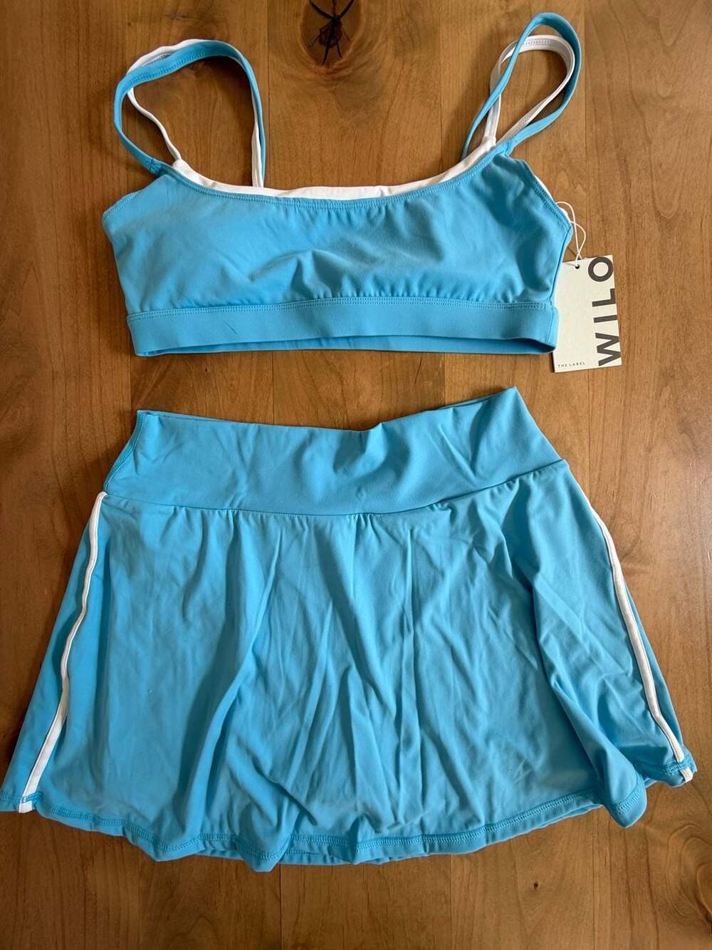 Wilo Activewear Large Set Skort And Sports Bra Blue White New